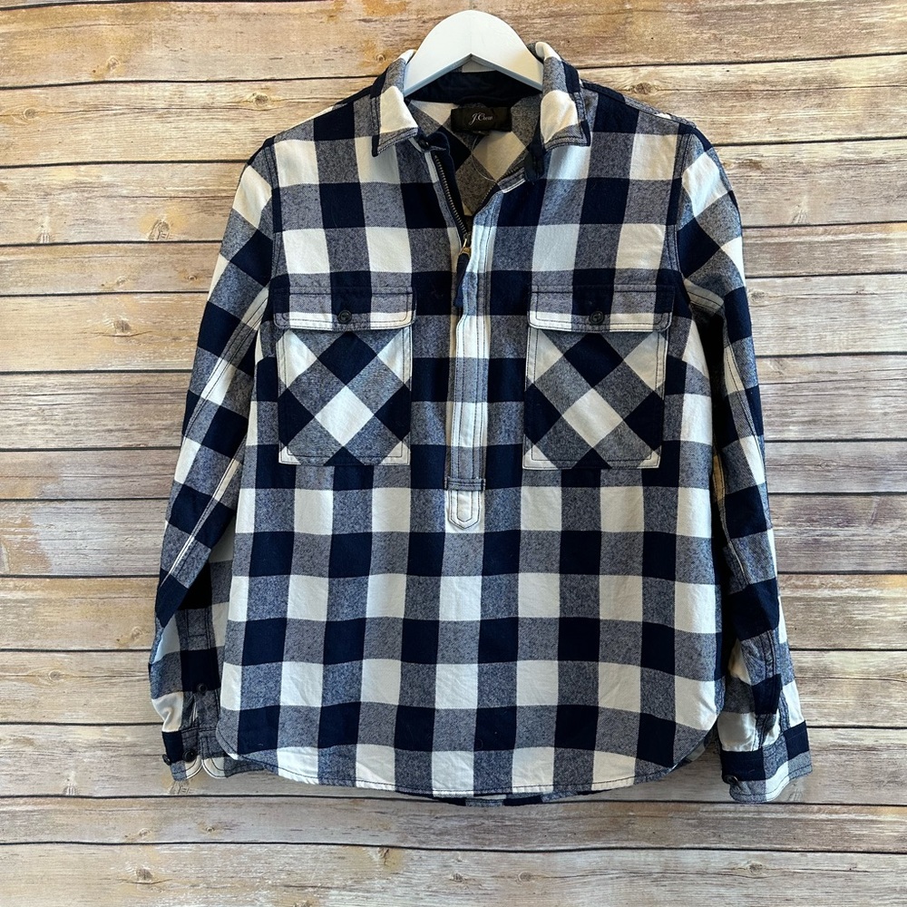 J. Crew Blue Cream Wool Buffalo Check Plaid Shirt Jacket Size Small